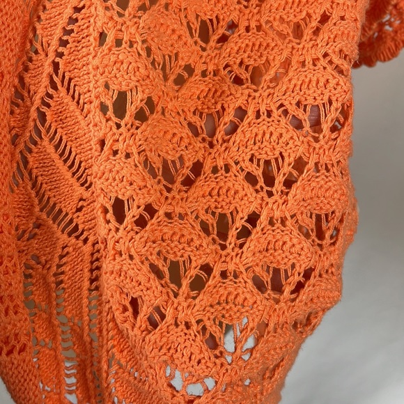 Chico's Orange Open Knit Shrug Cardigan Sweater - Size 1 = Medium/Size 8 - Picture 4 of 12
